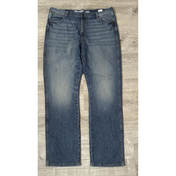 Wrangler Retro Jeans Mens 40x34 Slim Straight Denim Classic Western Whiskered - Picture 1 of 2
